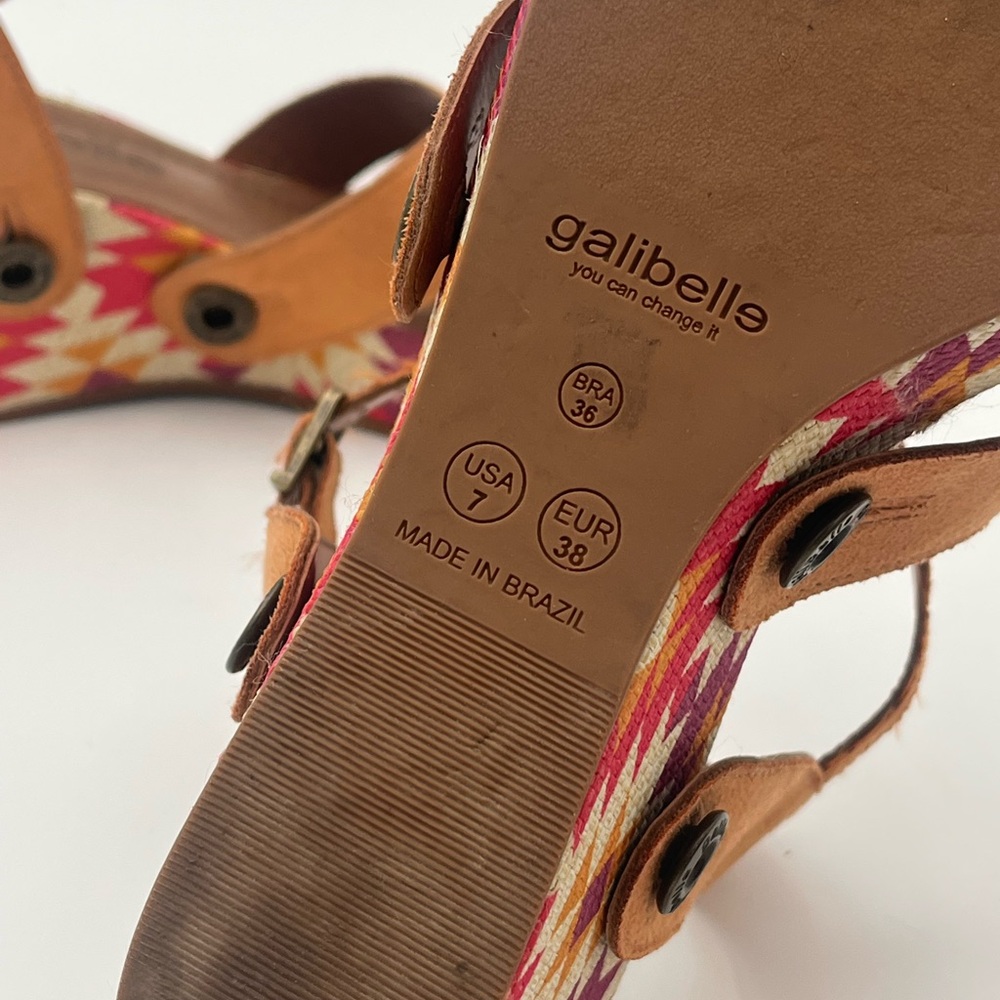 Galibelle Brown Strappy Sandals with Patterned Wedge Size 7 - Picture 9 of 10